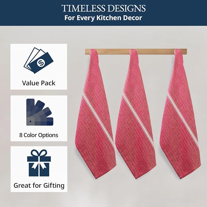 LANE LINEN Kitchen Towels Set - 100% Pure Cotton Dish Towels for Kitchen, Super Absorbent Kitchen Hand Towel, Tea Towels, Soft & Durable Dish Cloths, Pack of 12 – 14”x25”, Red - Image 6
