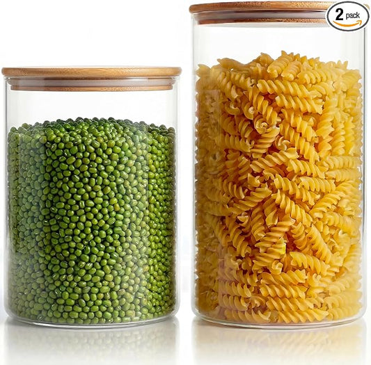 HomArtist Extra Large Glass Flour and Sugar Storage Containers with Airtight Lid,132 floz x1 & 65 floz x1 [Set of 2] Big Glass Jars with Bamboo Lids, Air Tight Food Jar for Cereal, Pasta, Rice, Coffee by HomArtist