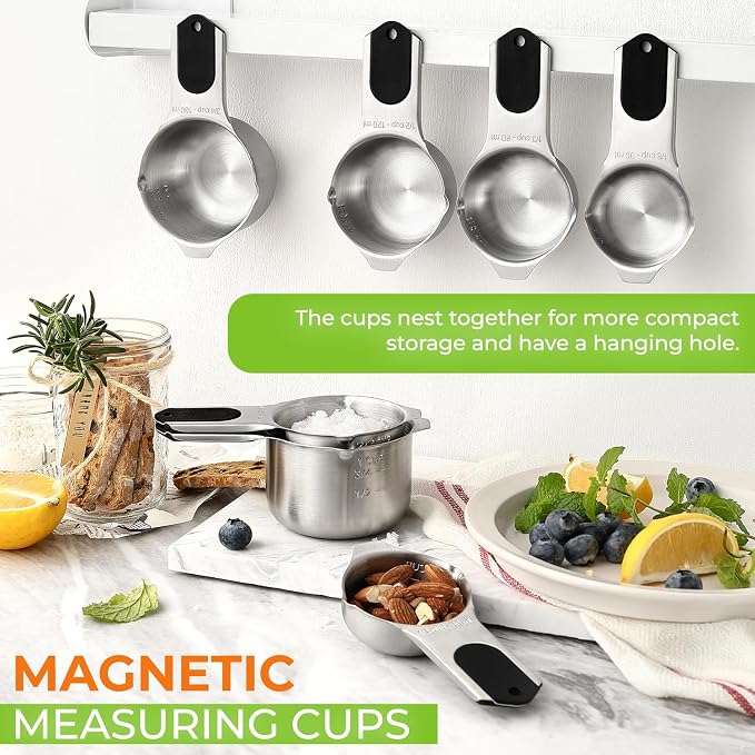Spring Chef Dual Sided Magnetic Measuring Spoons Set, Pastel, Set of 8 & Stainless Steel Magnetic Measuring Cups, Set of 7, Black - 2 Product Bundle - Image 6