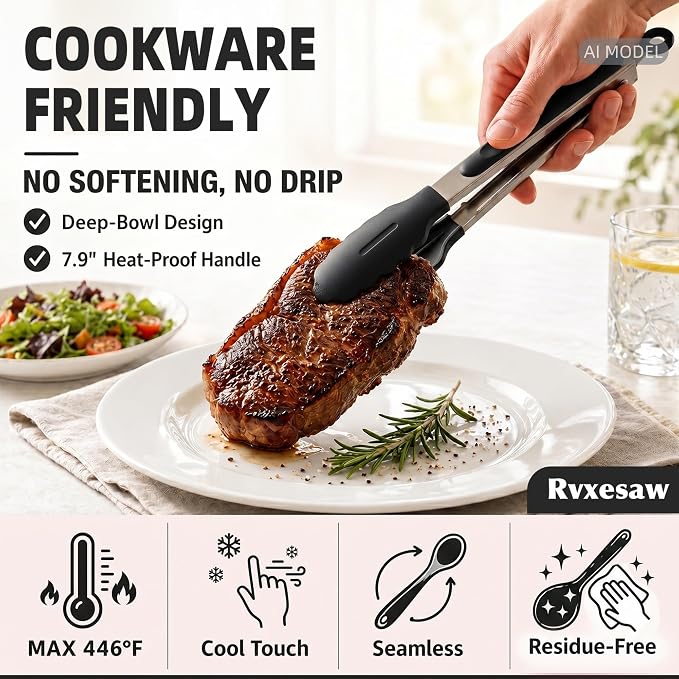 Kitchen Utensils Set,9 PCS Silicone Cooking Utensils Set Spatula Set,Non Toxic Cooking Utensils,Tongs,Spoon,Whisk,Brush,BPA Free Kitchen Gadgets for Non-Stick Cookware,Home Essential(Black-9P) - Image 6