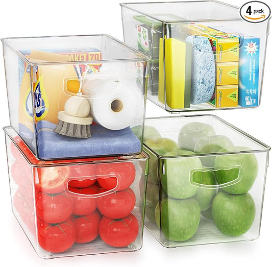 theaoo Large Clear Storage Bins with Lids, Stackable Containers, 4 Pack | Pantry Organization And Storage For Kitchen, Fridge, Garage And Cabinets. Clear Design Keeps Items Organized by theaoo