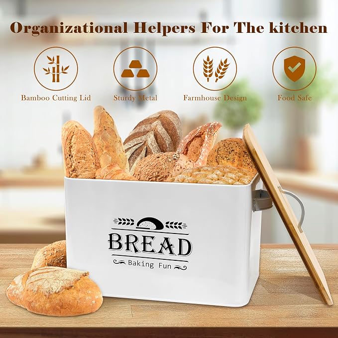 Jolitac Farmhouse Style Bread Box for Kitchen Countertop - Space-Saving Bread Storage Container with Wood Lid | Rustic Vintage Organizer for Small Kitchens & Countertop Gift (12.2”L x7.5”W x8”H) - Image 3