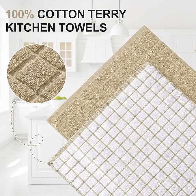 Homaxy Large Premium Cotton Kitchen Towels 16"x 28", 4 Pack, Tan | Natural Ring Spun 390 GSM Dish Towels, Super Absorbent Terry Kitchen Hand Towels, Soft Tea Towels with Hanging Loop - Image 2