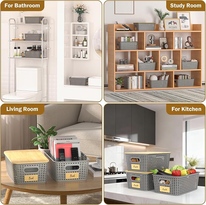 Stackable Storage Baskets: 8 Pack Plastic Baskets Bins, Gray | Decorative Baskets for Organizing, Pantry Decorative Containers for Closets, Cabinets, Shelves - Image 6