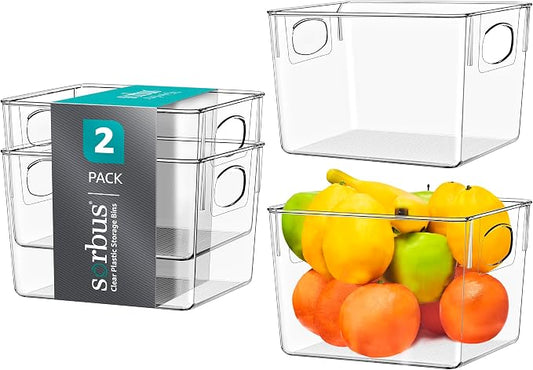 Sorbus Medium Clear Plastic Storage Bins for Shelves, Clothes, with Handle - Clear Storage Bins, Drawer, Shelf, Closet, Pantry, Fridge, Freezer Organizer Bins, Closet Organizers and Storage (2 pack) by Sorbus