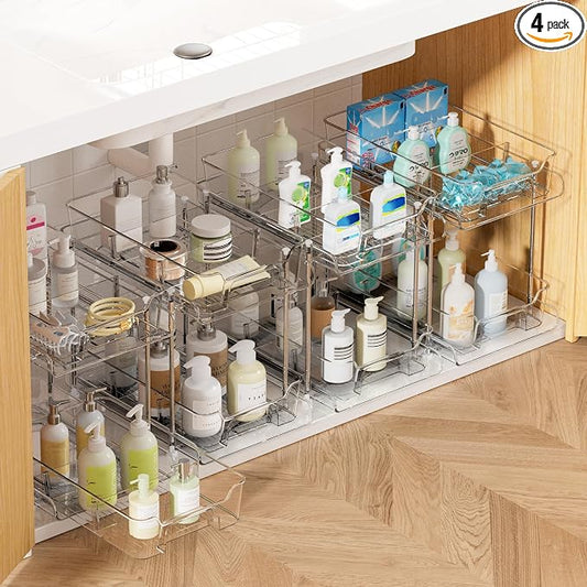 Vtopmart 4 Pack Pull Out Bathroom Under Sink Organizer with Dividers (S-Divided) by Vtopmart