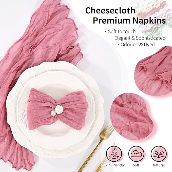 100 Pack Dusty Rose Cheesecloth Napkins 20"x20" Boho Washable Cloth Napkins Set of 100 Wrinkled Cheese Cloth Napkins Gauze Dinner Table Napkin for Wedding Party Baby Shower Birthday Decor - Image 3