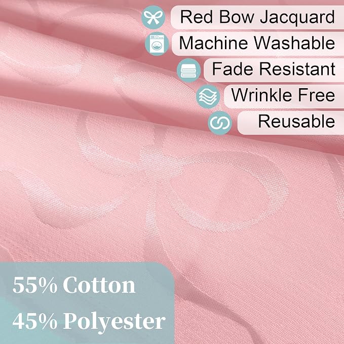 Pink Table Cloths for Dining Table, 1PC 60"x84" Rectangle Tablecloth (Seats 6-8) - Cotton Polyester, Fade Resistant & Washable, Luxury Table Cover for Romantic Dinner & Valentine's Day, Bow Jacquard - Image 3