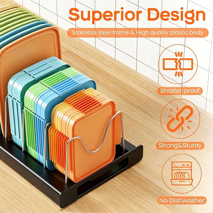 Nigelia Pots and Pans Organizer for Under Cabinet 22" Expandable Food Storage Container Lid Organizers with 10 Adjustable Dividers Pot and Pan Lid Holders Rack Inside Cabinet&Kitchen Countertop(Black) - Image 5