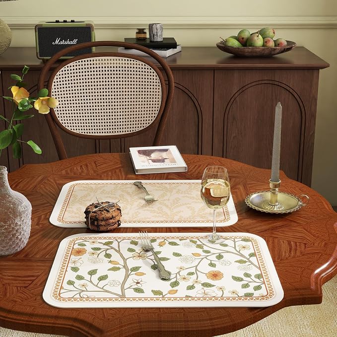 Vinyl Waterproof Placemats Set of 6 Rectangular,12"*17"-Flora C | Wipeable Beautiful Print Place Mats,Stain Resistant,Heat Resistant,Everyday Meals,Kitchen,Dinning,Holiday,Decor - Image 2