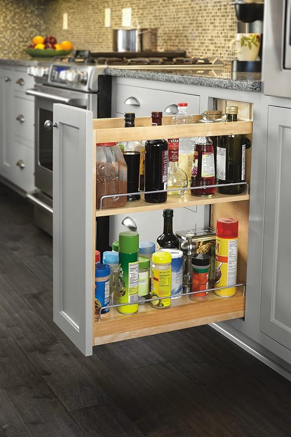Rev-A-Shelf Maple Pullout Organizer w/Blum Soft-Close for Base Cabinets, Full Extension Slides & Adjustable Shelves, Min Opening Width of 8.5", 448-BCSC-8C - Image 5