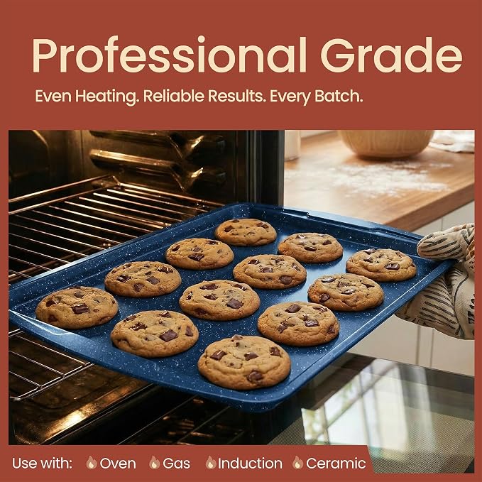 BAKKEN Kitchen Baking Pan Set - Nonstick Blue Marble Coating, Commercial Grade Carbon Steel Bakeware Sets, Baking Kitchen Essentials, PFOA, PFOS, PTFE Free, Oven Safe Tray (Up To 450° F), Set of 6 - Image 3