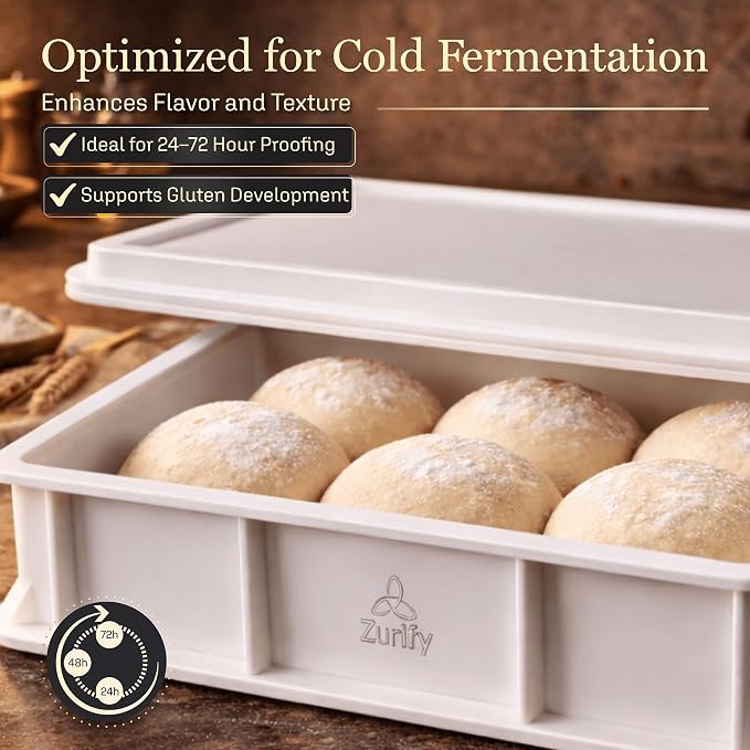 Pizza Dough Proofing Container Stackable Box 2-Pack With Lids by Zurify | 15.7 x 11.8 x 3.15in Stacks to 5.9in. Snug-Fit Lids Lock In Humidity 24-72Hr Cold Fermentation BPA Free Dishwasher Safe - Image 5