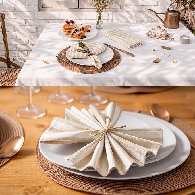 Funnymoom 12 Pcs Farmhouse Beige White Striped Cloth Napkins Reusable Napkins Party Dinner Soft Absorbent for Home Table Decoration Holiday Party Kitchen Supplies - Image 5