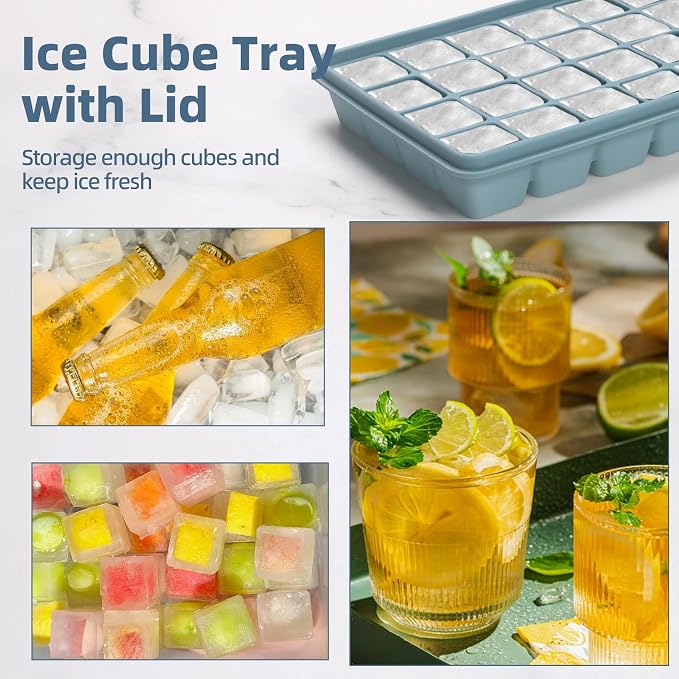 Silicone Ice Cube Trays with Lid, Set of 3, Easy Release Ice Molds, Reusable and Stackable Ice Trays for Freezer for Cocktail, Whiskey, Baby Food, BPA Free (Multicolour 3 Pack) - Image 6