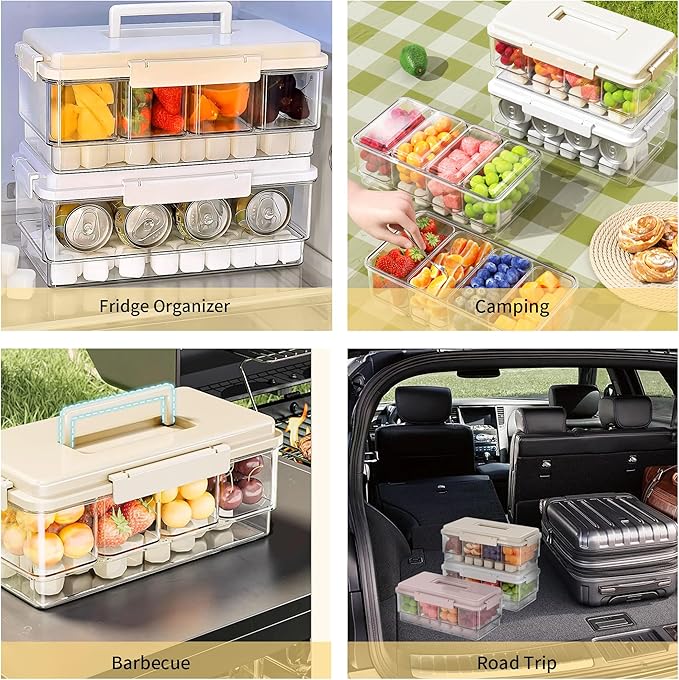 2Pack Ice Chilled Condiment Caddy with 4 Removable Containers Taco Ingredient Server with Lid Cooled Garnish Caddy Tray for Taco Mimosa Bar Sauce Fruits&Veggies White - Image 5