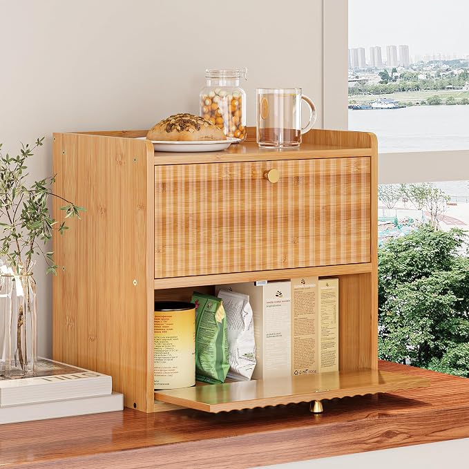 Trironsun Rustic Bread Box for Kitchen Countertop Bamboo Bread Storage Container Bin Double Layer BreadBox Farmhouse Large Capacity Food Organizer (Natural Bamboo) - Image 6