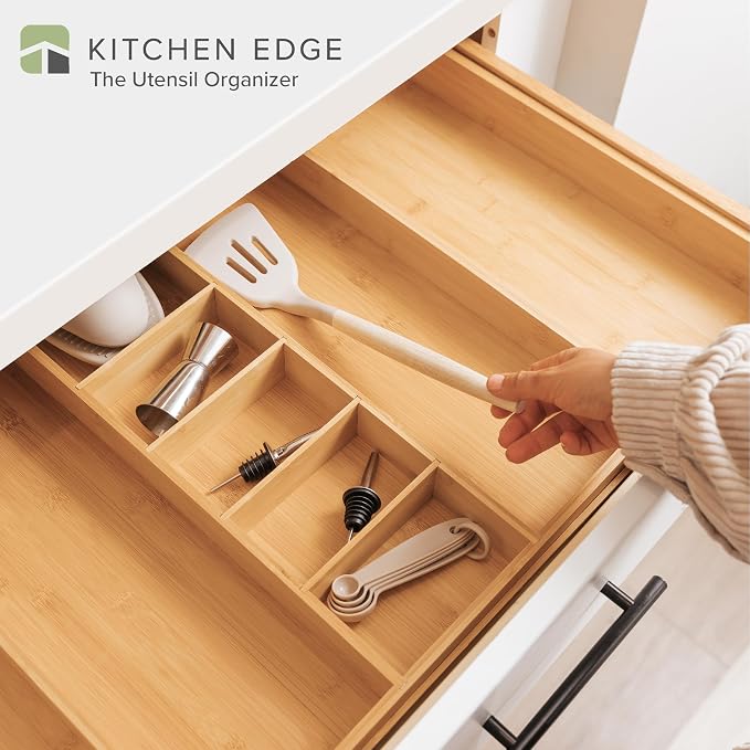 Utensil & Junk Drawer Organizer, 19-33 in, Bamboo | Food-safe contract grade, 100% sustainable wood, non-slip, adjustable - Image 2
