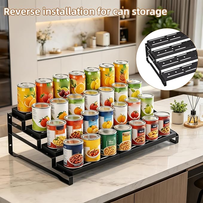 Expandable Spice Rack Organizer for Cabinet 4 Tier Spicy Shelf Black 1Pack | Adjustable Length 13"-21", Easy to See Labels, Sturdy Metal, Slip-Resistant Guardrails for Jars, Cabinet & Countertop Storage - Image 7