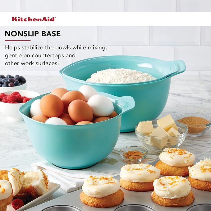 KitchenAid Universal Nesting Plastic Mixing Bowls with Non Slip Base and Pour Spout, Dishwasher Safe, Set Of 3, 2.5 quart, 3.5 quart and 4.5 quart, Aqua Sky - Image 5