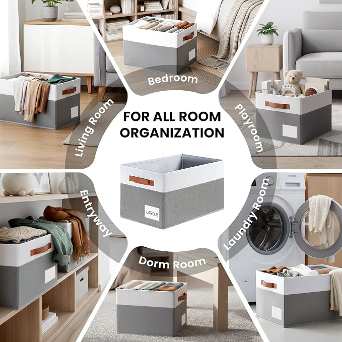 Large Closet Storage Baskets for organizing 4 Pack, Non-Dust-Absorbing Closet Shelf Organizer Bins with Handles & Labels - Decorative Collapsible Baskets for Living Room Bedroom Nursery Dorm - Image 6