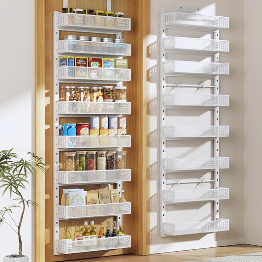 Pantry Door Organizers and Storage, 8-Tier Large Metal Heavy-Duty Frame Over the Door Spice Rack, 2 in 1 Wall-Mounted or Hanging shelf for Kitchen, Bathroom, Laundry Room, Bedroom, Closet &Nursery by DAOTENGQL