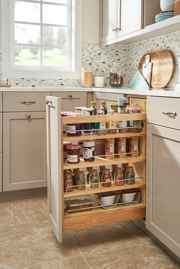 Rev-A-Shelf Maple Pullout Organizer w/ BLUM Soft-Close for Base Cabinets, Full Extension Slides & Adjustable Shelves, Min Opening Width of 11.5", 448-BCSC-11C - Image 4