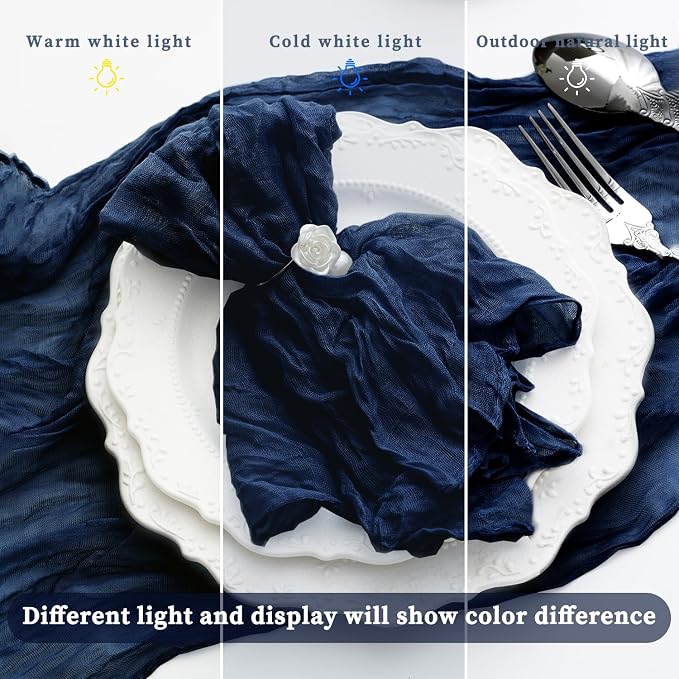 60 Pack Navy Blue Cheesecloth Napkins Washable Set of 60 Navy Blue Cloth Napkins 21x21 Inches Rustic Boho Cotton Gauze Dinner Table Napkins for Wedding Bridal Baby Shower Summer Party Table Decor - Image 8