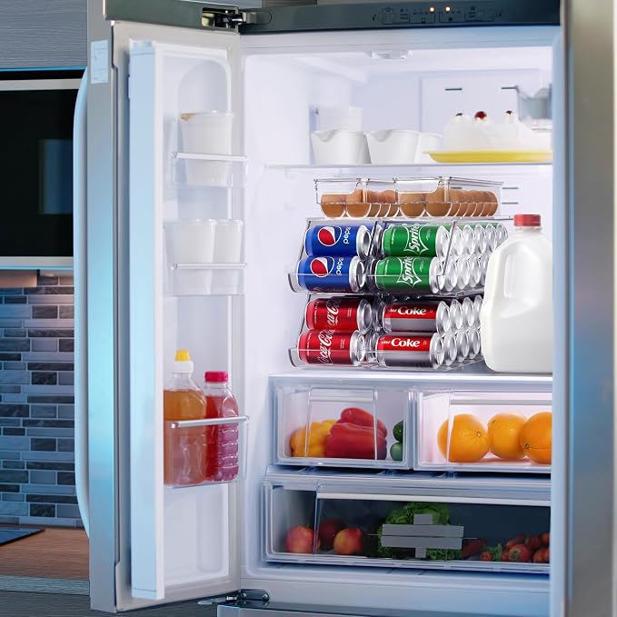 Sorbus Soda Can Organizer for Refrigerator & Egg Holder for Fridge Set, 4 Stackable Can Holder Dispenser Holds 12 Cans Each & 2 Egg Holders with Lid holds 14 eggs for Fridge, Pantry, Freezer, BPA-Free - Image 5