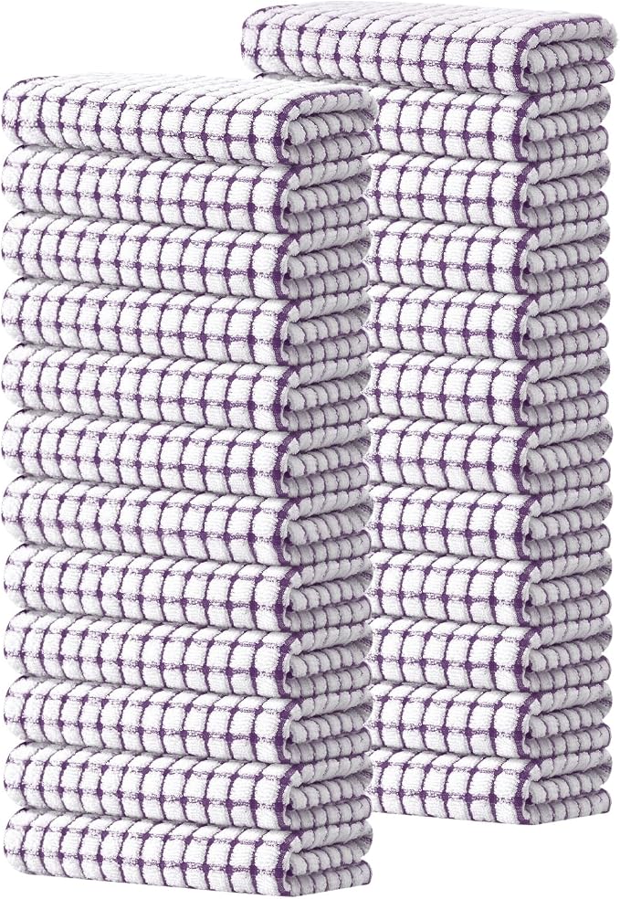 Kitinjoy Cotton 24 Pack Terry Kitchen Towels, Purple | 16 x 25 Inches Super Soft and Absorbent Dish Towels, Quick Drying hand towels for kitchen Drying by Kitinjoy