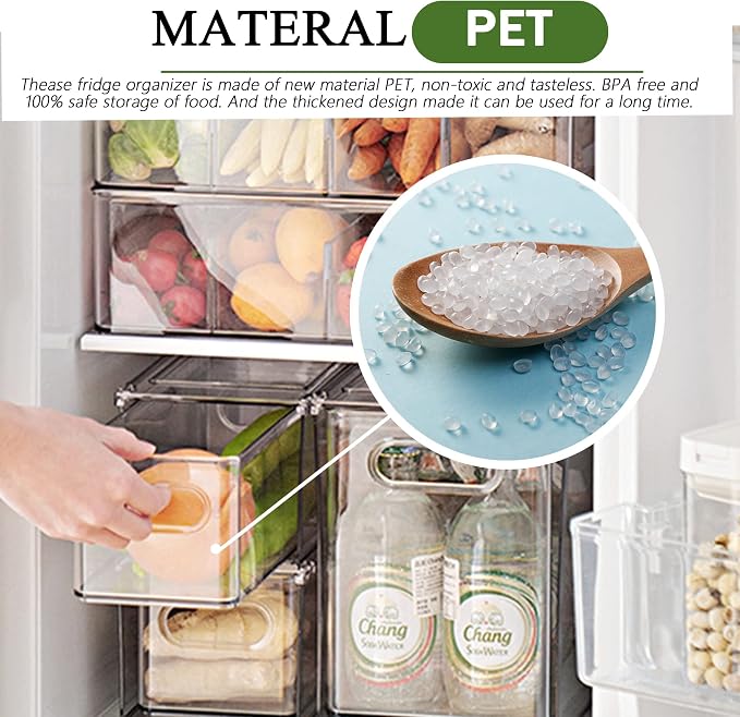 bealy 2 Pack Refrigerator Organizers and Storage, Stackable Clear Pull out Drawer Organizer Bins, BPA-Free Fridge Organizer and Storage for Fruit, Produce, Drink, Snack and Food Storage Containers - Image 7