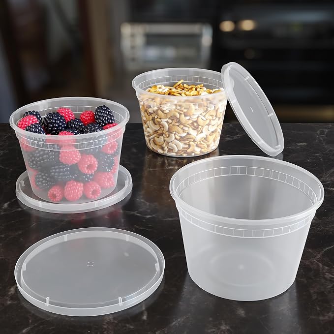 Disposable 16 oz Plastic Containers With Lids - 240 Of Each Containers And Lids - Leak Resistant Containers For Food - Deli Containers - Clear Stackable Containers - Microwave And Freezer Safe - Image 9
