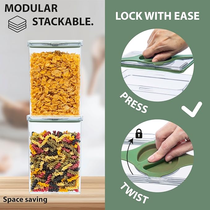 Airtight Pantry Storage Container 5 PC Set Twist-Lock Lid, Sand | 0.8qt, 1.9qt ×2, 3qt, 4qt Leakproof Detachable Lid for Easy Cleaning, Cereal, Pasta, Rice, Oats, Snack Storage BPA-free - Image 5