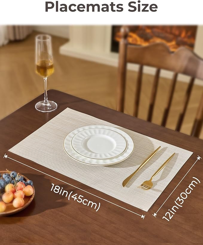Leetaltree Beige White Placemats Set of 20 - Heat Resistant Non-Slip Place mats for Dining Table, Washable Durable PVC Vinyl Woven Table Mats(Beige White, 20) - Image 4