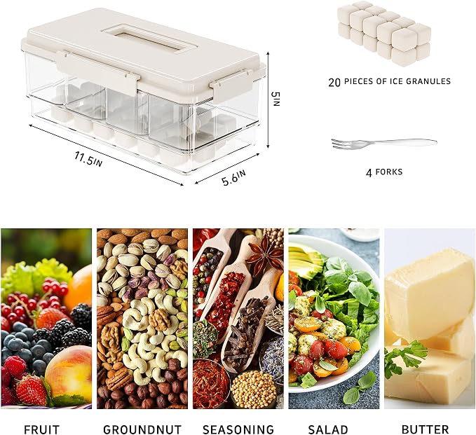 3Pack Ice Chilled Condiment Caddy with 4 Removable Containers Taco Ingredient Server with Lid Cooled Garnish Caddy Tray for Taco Mimosa Bar Sauce Fruits&Veggies Beige - Image 2