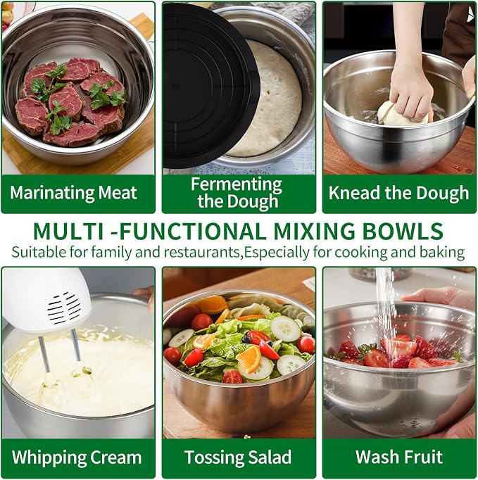 WEPSEN Mixing Bowls Set, 25PCS Stainless Steel Mixing Bowl with Lid Set, Large Nesting Bowls 7, 4.5, 3,2, 1.5QT, Measuring Cups and Spoons Baking Utensils Metal Bowl for Kitchen Prep - Image 6