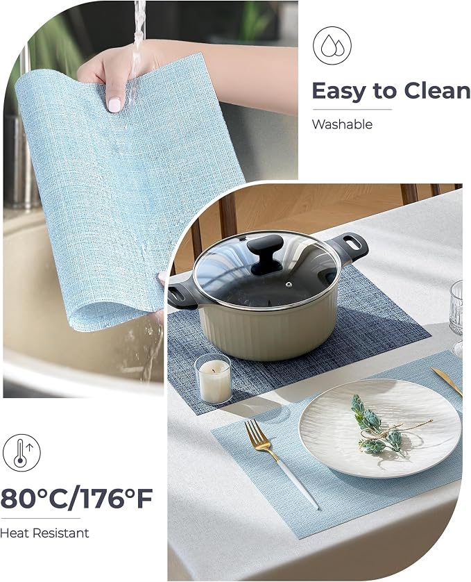 Leetaltree Soft Sky Blue Woven Placemats Set of 12 - Heat Resistant Non-Slip Place mats for Dining Table, Washable Durable PVC Vinyl Woven Table Mats(Sky Blue, 12) - Image 5