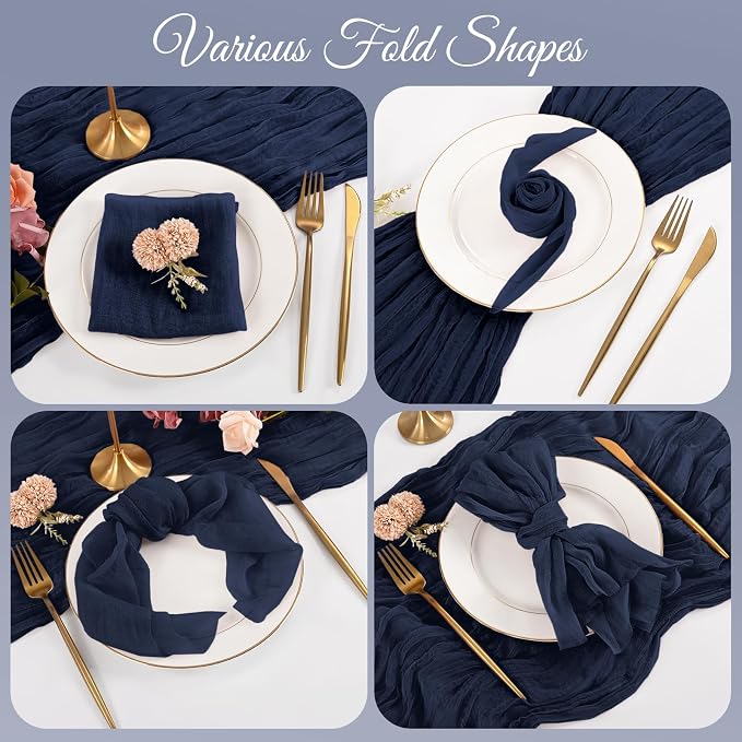 50 Pack Navy Blue Napkins 20x20Inch Cheesecloth Napkins | Blue Elegant Cloth Napkins for Table, Washable Rustic Boho Gauze Napkins, for Wedding Party Bridal Baby Shower Dinner Decor - Image 4