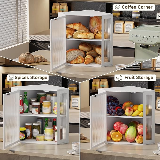Corner Bread Box for Kitchen Countertop,Bread Storage (White, Extra Large) | Double Layer Large Capacity Bamboo Bread Container Bin with Acrylic Door,Height Adjustable - Image 8