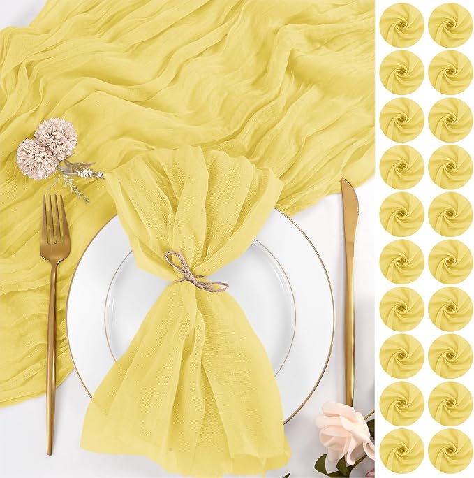 100 Pack Yellow Napkins 20x20Inch Cheesecloth Napkins Bulk | Elegant Cloth Napkins for Table, Washable Rustic Boho Gauze Napkins, for Wedding Party Bridal Baby Shower Dinner Table Decor by Lumaycens