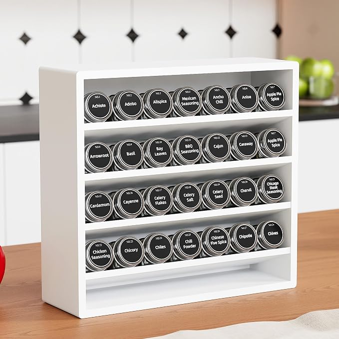 Orimade 4 Tier Spice Rack Organizer for Cabinet, Freestanding Bamboo Seasoning Rack for Countertop, Cupboard, Pantry, Kitchen, 13.18 x 4.13 x 12.2 inches(Spice Jars Not Included), White - Image 8
