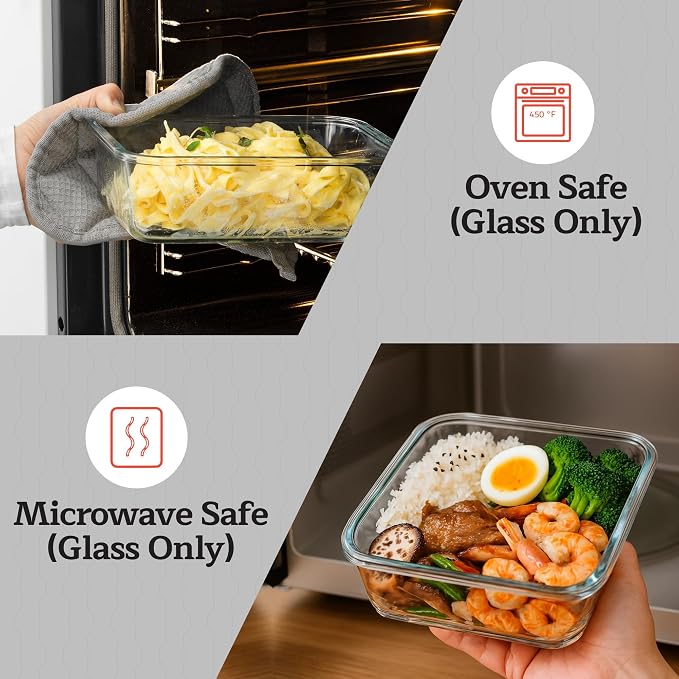 Emporio Kitchen Borosilicate Glass Food Storage Containers with Lids 24 Pieces, BPA-Free Stackable Lunch & Leftover Containers, Microwave, Freezer & Dishwasher Safe, 100% Airtight Leak-Proof, Black - Image 5