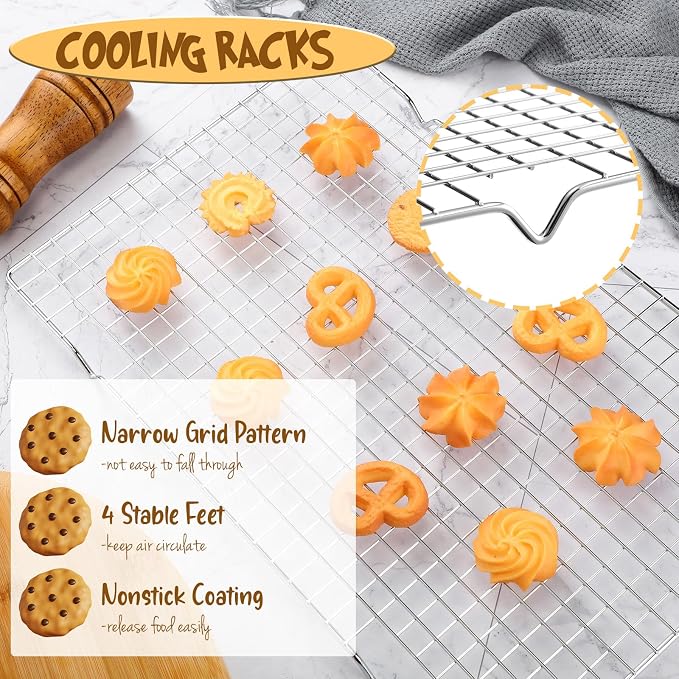 Harloon 12 Pack 16 x 9.8 Inches Nonstick Cooling Racks for Baking, Grid Wire Cookie Cooking Racks Oven Safe Carbon Steel Baking Rack Sheet Rack for Cookie Cake Grilling Drying Roasting (Silver) - Image 5