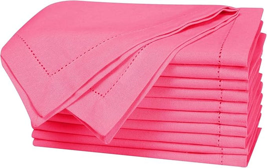 Bedding Craft Set of 12 Hemstitch Baby Pink Cloth Dinner Napkins 100% Cotton - Soft Durable Washable -Ideal for Events Wedding Christmas Thanksgiving Newyear-Perfect Everyday Use Table Linen. by BeddingCraft