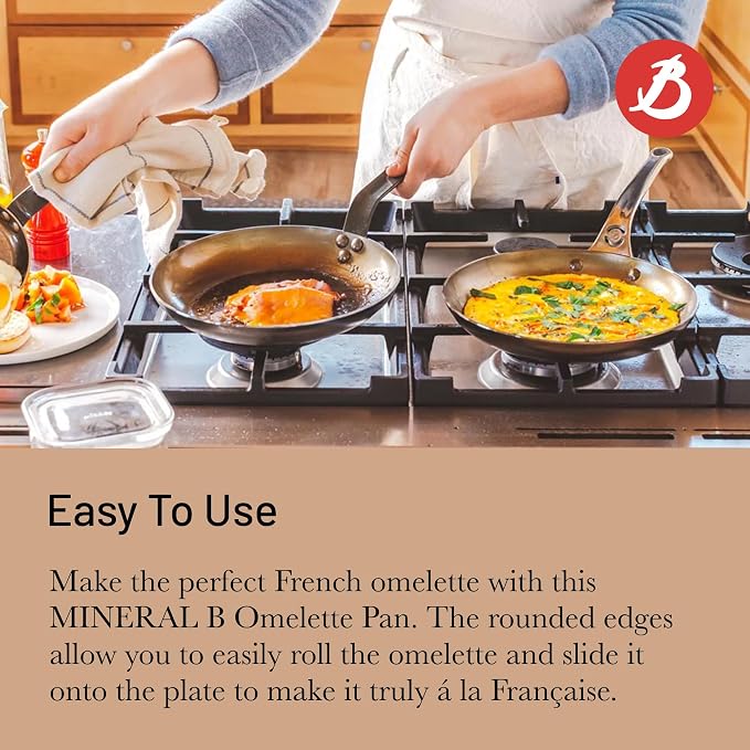 de Buyer MINERAL B Carbon Steel Omelette Pan - 9.5” Diameter, 7.7” Cooking Surface - Naturally Non-Stick Finish - Made in France - Image 5