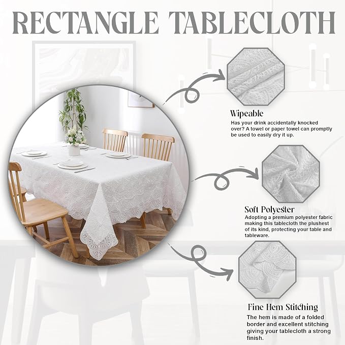 Majestic Giftware Polyester Tablecloths for Rectangle Tables - White Lace | (70/160) - TC1700 Elegance Design Dining Table Cover | Decorative Washable Tablecloth for Home, Kitchen, Dining - Image 2