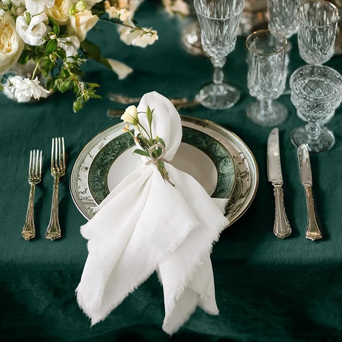 Linen World Fringe Linen Dinner Napkins 18x18 Inch,Soft and Breathable 100% French Flax Cloth Napkins,Stone Washed Set of 4(White Fringe) - Image 2