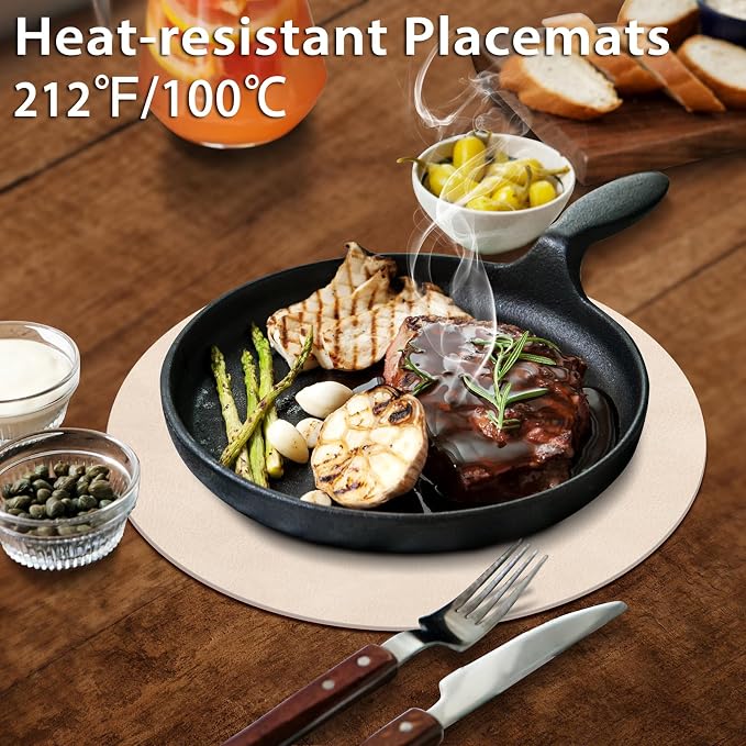 ADRIMER Placemats, Heat Resistant Round Placemats Set of 12 Washable, Waterproof Table Mats, Wipeable Faux Leather Place Mats for Kitchen, Dining Room, Beige - Image 4