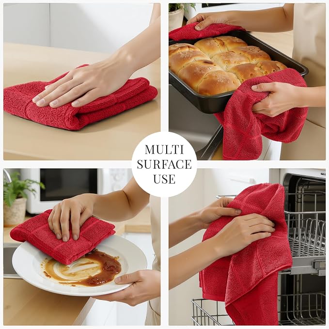 Homaxy 100% Cotton Kitchen Towels 18"x28", 6 Pack Dish Towels, Red | Large 380 GSM Soft and Absorbent Kitchen Hand Towels with Terry Grid Design, Utility Tea Towel Set with Hanging Loop - Image 5