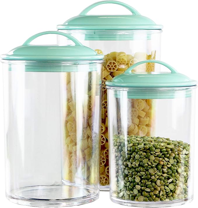 Food Storage Containers, BPA Free Airtight Canisters for Cereal, Pasta, Sugar, Coffee, Flour, Cookies, Loose Tea, for Kitchen Organization, Set of 3 by Reston Lloyd, Seafoam by RestonLloyd